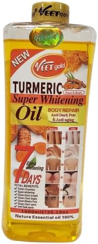 V'eet Gold Original Turmeric Super Whitening Body Repair Oil, Body Parts, and Bikini Area Dark Spot Clearing & Anti-Aging 100% Natural Essential Oil